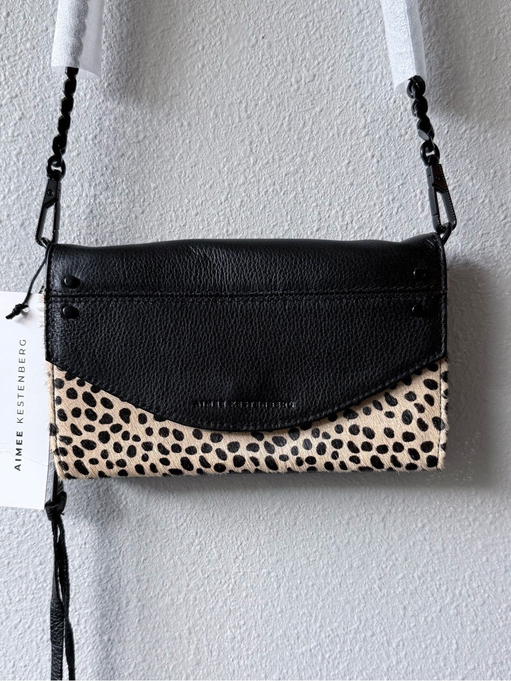 Aimee Kestenberg Delancy Black Leather and Haircalf Cheetah Crossbody Bag
